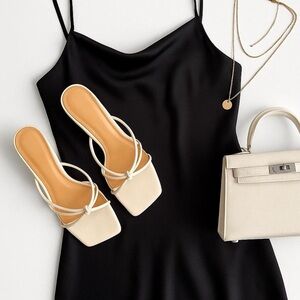 Strappy Square Toe Heels – Ivory (Size 8) 🤍